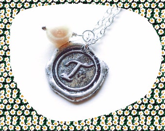 Alphabet personalized initial letter T and gemstone charm silver necklace - Choose your gemstone