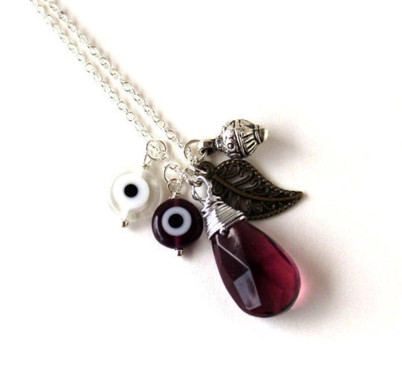 Silver ornate drop filigree leaf amethyst purple drop charm necklace LAST ONE