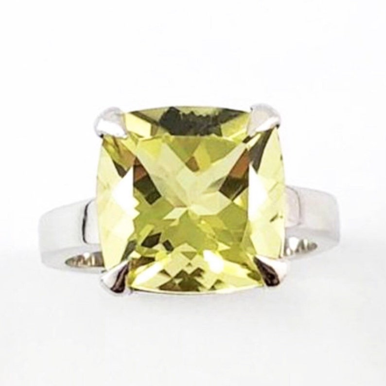 Lemon quartz square cushion cut solid silver ring Size 7 US Ready to ship or resize LAST ONE image 9