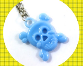 Vintage light blue skull crossbones plastic gumball prize pendant necklace LAST ONE