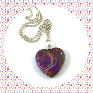 Vintage multicolored dichroic glass heart pendant silver necklace LAST ONE image 1