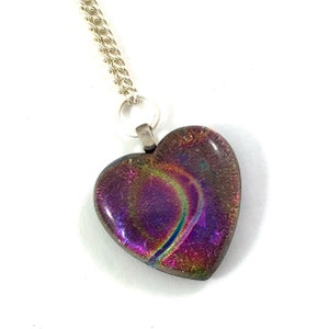 Vintage multicolored dichroic glass heart pendant silver necklace LAST ONE image 6