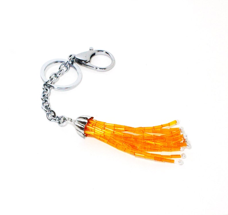 Bright orange beaded tassel keychain key chain bag tassel Etsy