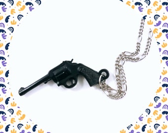 Vintage black toy pistol gun revolver plastic gumball prize charm pendant necklace