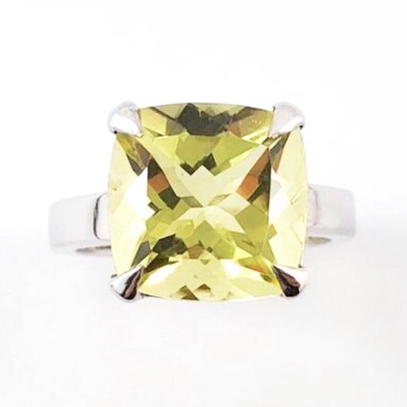 Lemon quartz square cushion cut solid silver ring Size 7 US Ready to ship or resize LAST ONE image 5