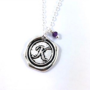 Alphabet personalized initial letter N and gemstone charm silver necklace Choose your gemstone image 7