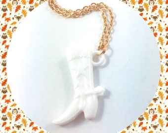 Vintage white cowboy boot plastic gumball prize pendant necklace LAST ONE