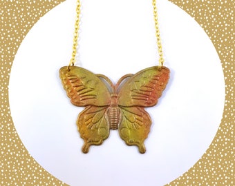 Multicolour colourful golden iridized butterfly pendant gold plated necklace LAST ONE