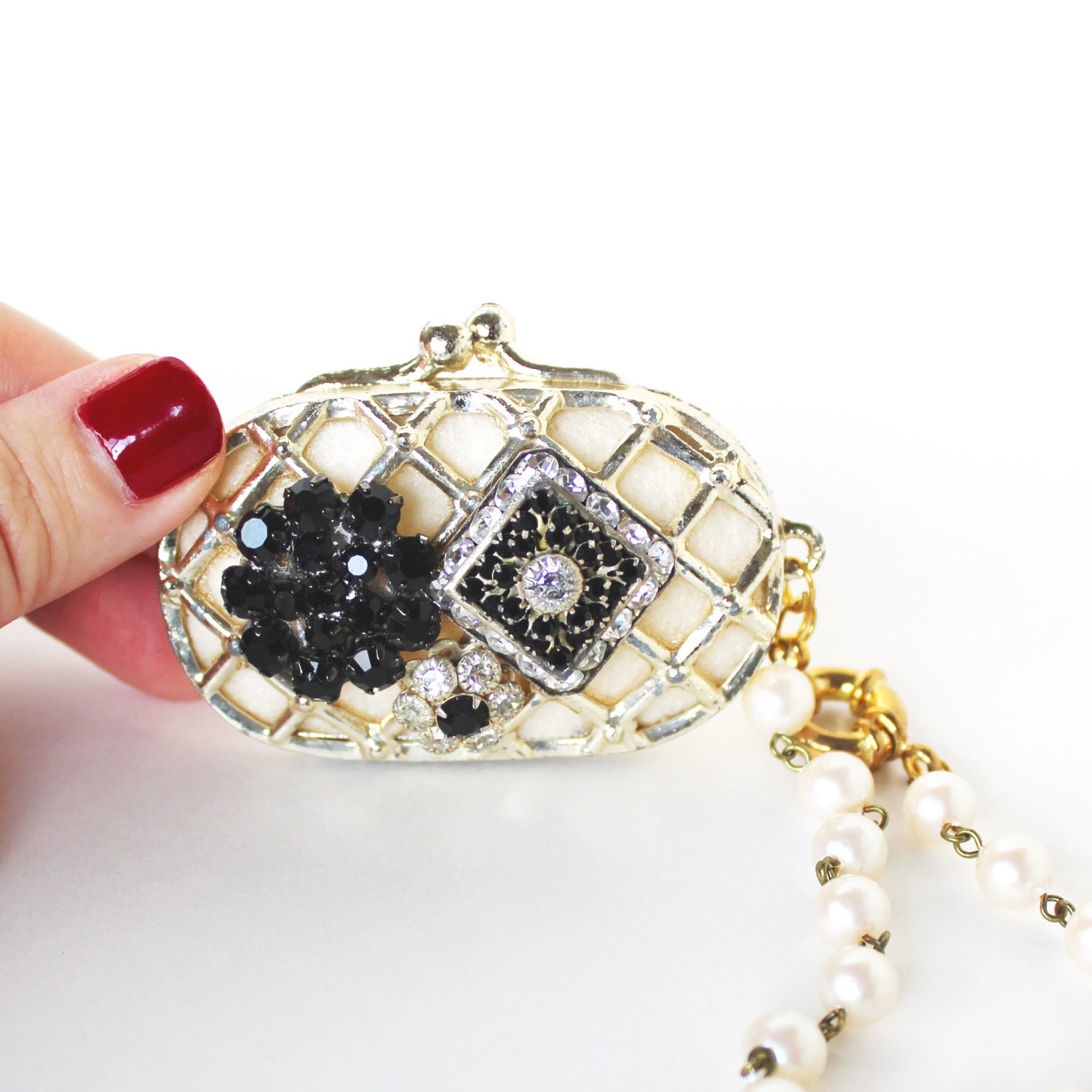 Vintage gold lattice crystal pearl wristlet coin purse LAST | Etsy
