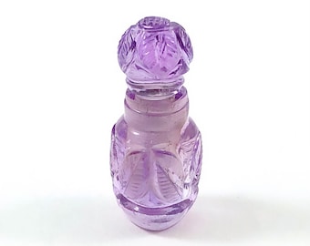 Amethyst carved miniature perfume bottle with lid that opens 19.66 carats