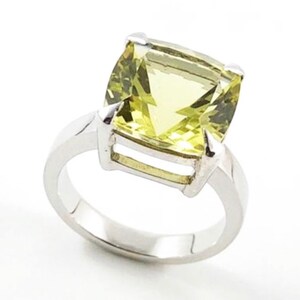Lemon quartz square cushion cut solid silver ring Size 7 US Ready to ship or resize LAST ONE image 8