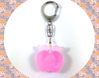 Vintage pink apple key ring bag charm zipper fob