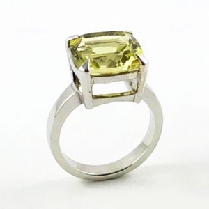 Lemon quartz square cushion cut solid silver ring Size 7 US Ready to ship or resize LAST ONE image 4