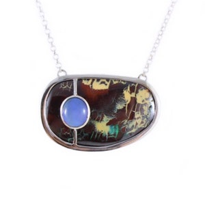 Australian boulder and jelly opal solid silver pendant necklace