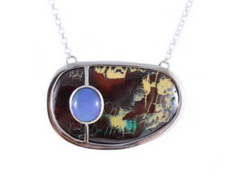 Australian boulder and jelly opal solid silver pendant necklace