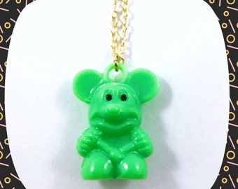 Vintage green Mickey Mouse 60s plastic gumball prize pendant necklace