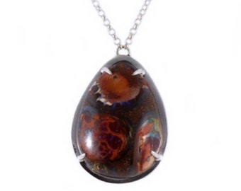 Australian boulder opal solid silver pendant necklace - Ready to ship