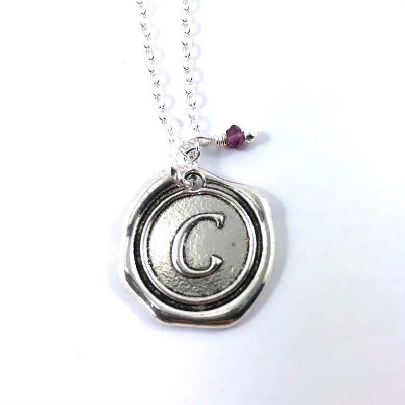 Alphabet personalized initial letter N and gemstone charm silver necklace Choose your gemstone image 8