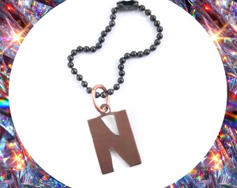 Initial letter N raw copper and black oxidized ball chain charm LAST ONE