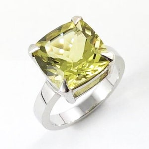 Lemon quartz square cushion cut solid silver ring Size 7 US Ready to ship or resize LAST ONE image 2