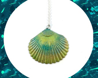 Mermaid iridized sea shell colourful pendant silver necklace LAST ONE