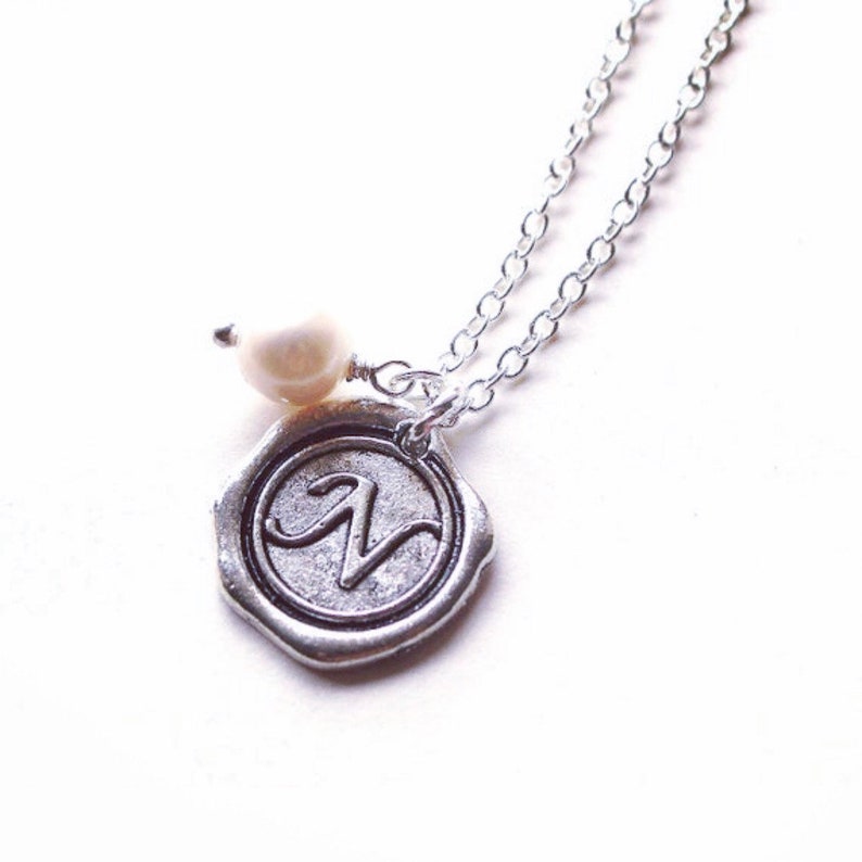 Alphabet personalized initial letter N and gemstone charm silver necklace Choose your gemstone image 2
