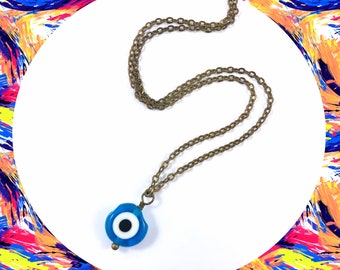 Evil eye bead antique bronze necklace LAST ONE