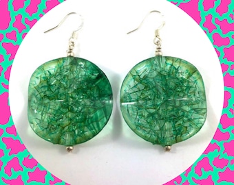 Vintage green large petal statement dangle earrings LAST ONE