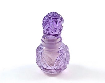 Amethyst carved miniature perfume bottle with lid that opens 17.55 carats
