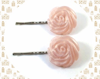 Vintage light dusty pink Pearl rose bobby pin duo LAST ONE
