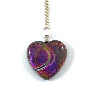 Vintage multicolored dichroic glass heart pendant silver necklace LAST ONE image 2