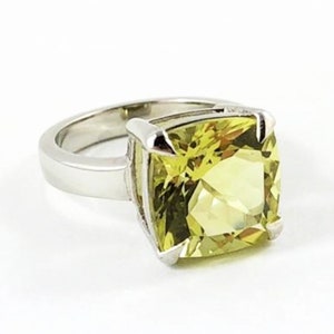 Lemon quartz square cushion cut solid silver ring Size 7 US Ready to ship or resize LAST ONE image 6