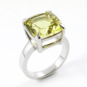 Lemon quartz square cushion cut solid silver ring Size 7 US Ready to ship or resize LAST ONE image 7