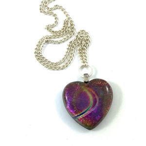 Vintage multicolored dichroic glass heart pendant silver necklace LAST ONE image 4
