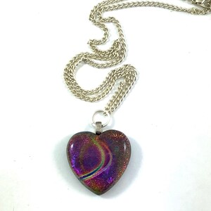 Vintage multicolored dichroic glass heart pendant silver necklace LAST ONE image 3