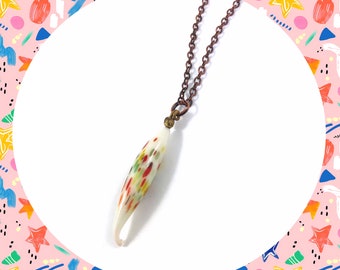 Spicey chilli white lampwork multicoloured pendant aged copper necklace