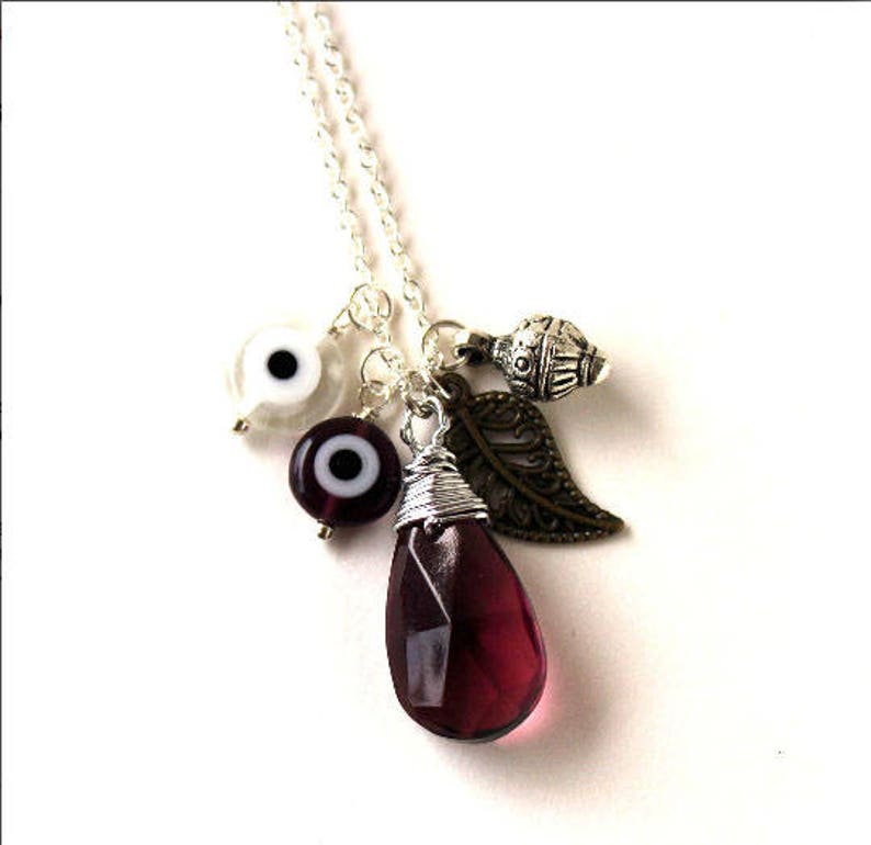 Silver ornate drop filigree leaf amethyst purple drop charm necklace LAST ONE