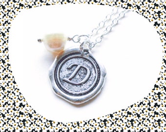 Alphabet personalized initial letter D and gemstone charm silver necklace - Choose your gemstone LAST ONE