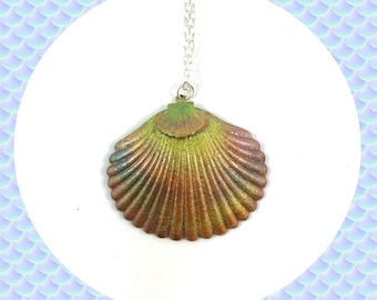Mermaid iridized sea shell colourful pendant silver necklace LAST ONE