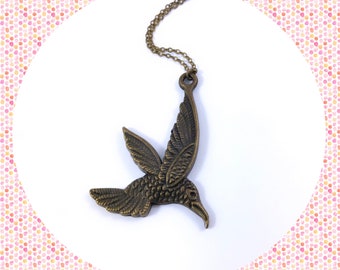 Humming bird antique bronze pendant necklace LAST ONE