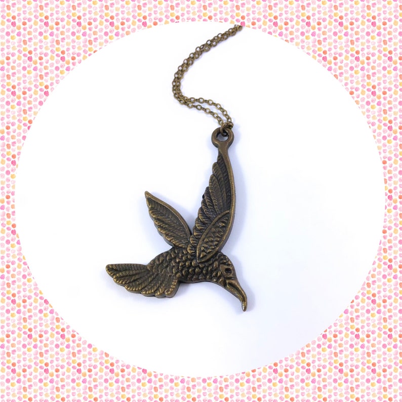 Humming bird antique bronze pendant necklace LAST ONE image 1