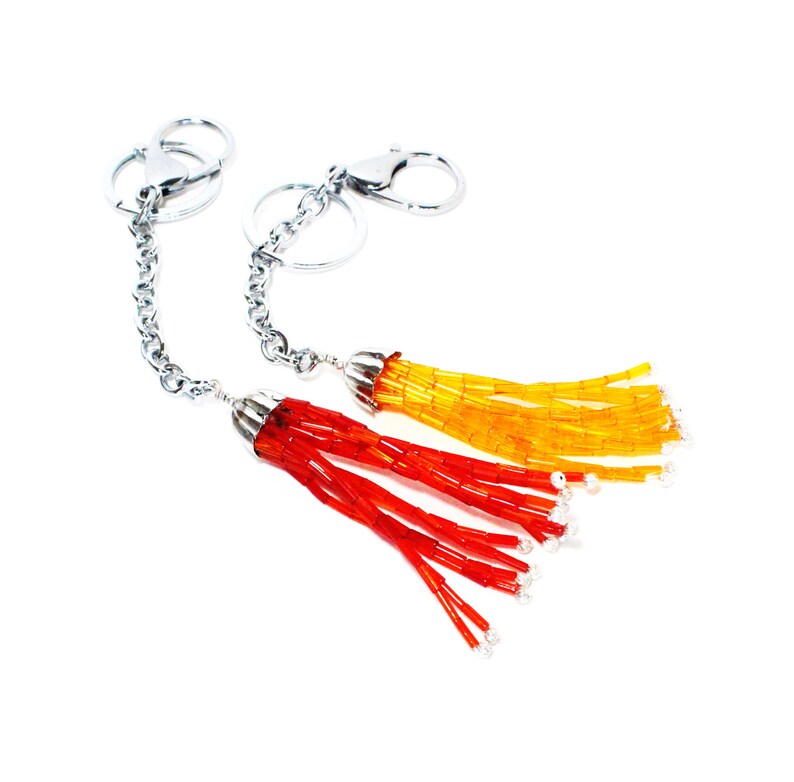 Bright orange beaded tassel keychain key chain bag tassel Etsy