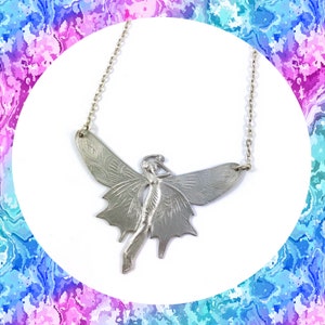 Aged silver nature winged fairy sprite pendant necklace LAST ONE