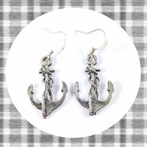 Aged silver anchor dangle earrings