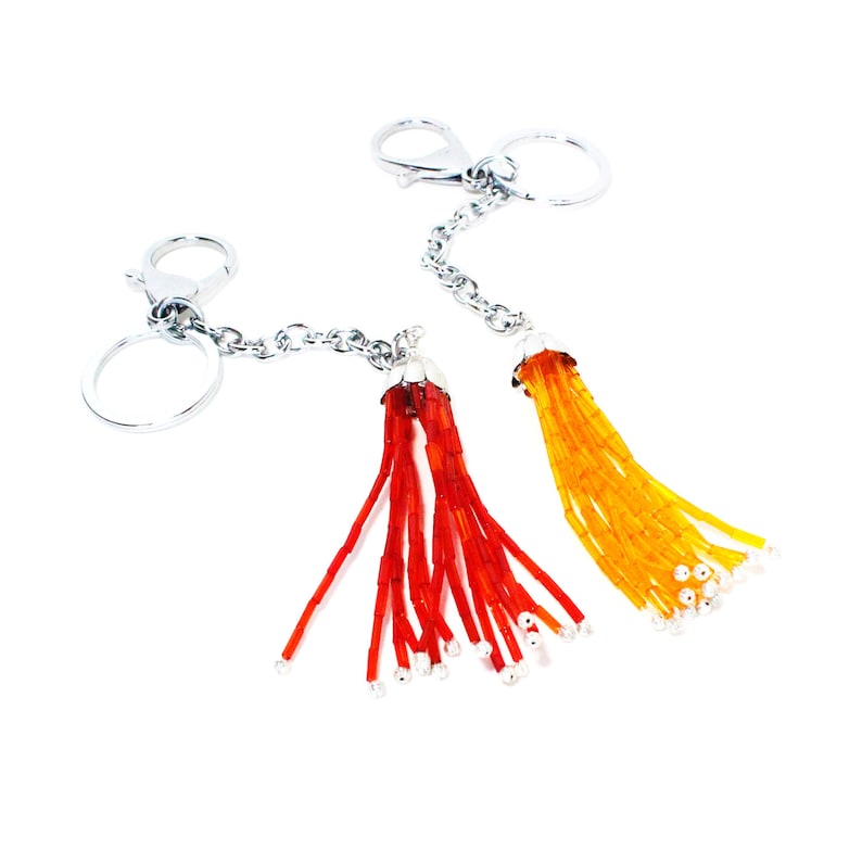 Bright orange beaded tassel keychain key chain bag tassel Etsy