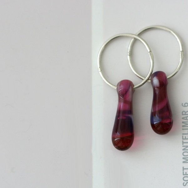 Glass Drop Earrings - Ruby and Lilac