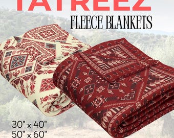 Palestinian Tatreez Fleece Blanket | Cultural Embroidery Throw | Cozy Soft Blanket | Middle Eastern Heritage Gift | Arabic Home Decor