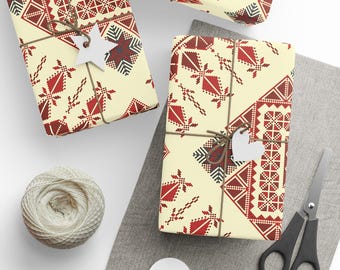 Palestinian Tatreez Inspired Wrapping Paper | Elegant Matte Finish