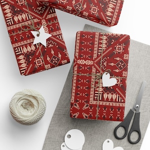 Palästinensische Tatreez inspiriert Geschenkpapier | Elegantes, mattes Finish