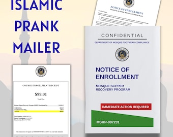 Funny Gag Mailer | Mosque Slipper Recovery Program | Prank Letter | Anonymous Joke Gift | Muslim Humor Envelope | Islamic Gift